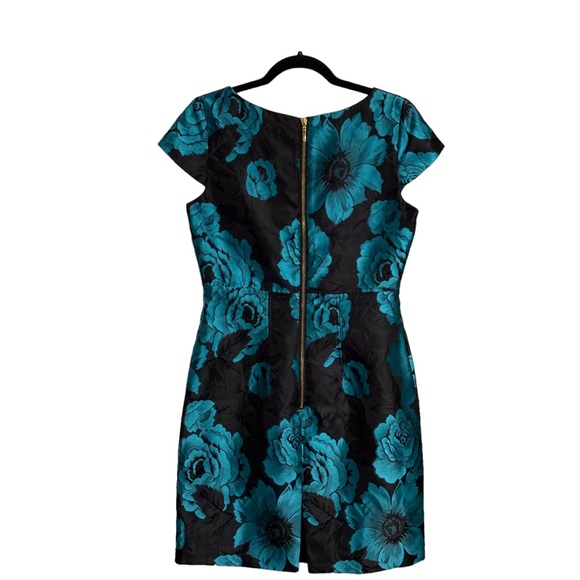 VINTAGE ELIZA J. BLACK & TEAL-BLUE BOAT NECK EMBELLISHED JACQUARD  RHINESTONE - Picture 15 of 16